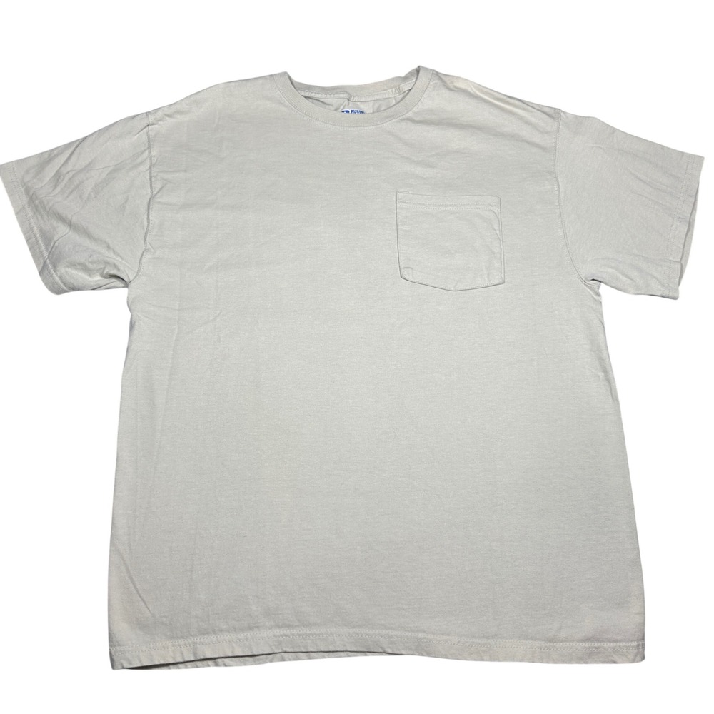 Blank Russell Athletic Mens Tan Beige Cotton Short Sleeve Pocket T-Shirt Size M